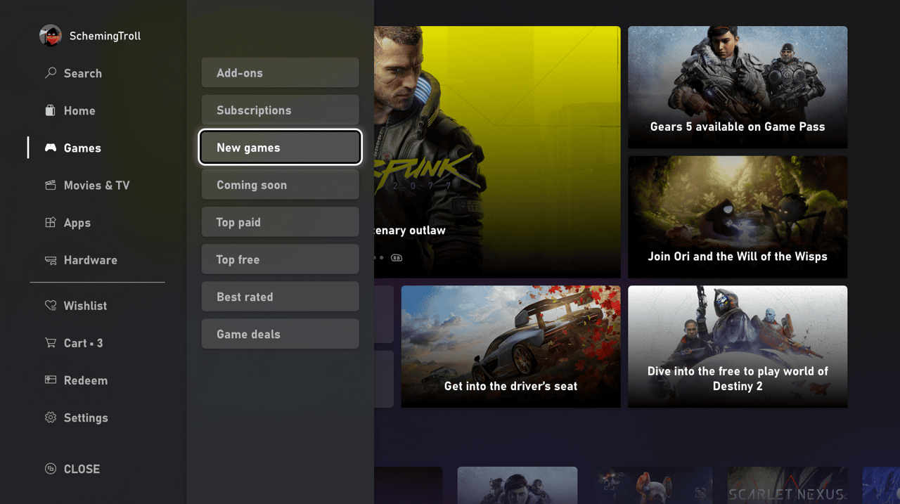 Microsoft Store - Menu