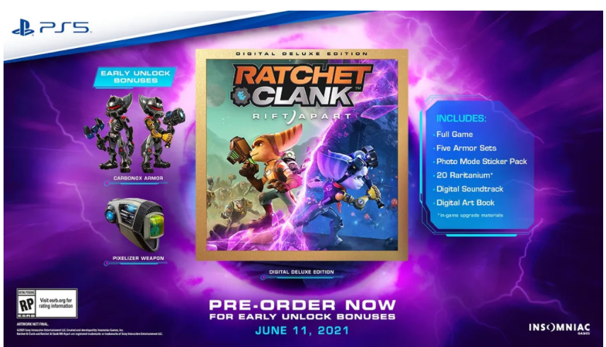 Ratchet & Clank: Rift Apart propose une aventure totalement inédite. Quand le Dr Nefarious utilise un engin permettant de voyager entre les dimensions afin de trouver une galaxie où il gagne à tous les coups, Ratchet et Clank sont brusquement séparés. Tout en remuant ciel et terre pour se retrouver, nos héros feront la connaissance d’une Lombax qui se bat pour la liberté, exploreront de nouveaux mondes (et en redécouvriront certains sous un jour nouveau !) et se battront avec une multitude d’armes aussi dévastatrices que déjantées.