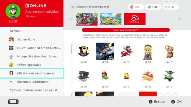 Nintendo Missions et Récompenses