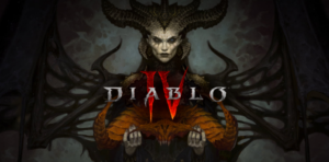 Front image de Diablo IV avec Lilith et logo du jeu