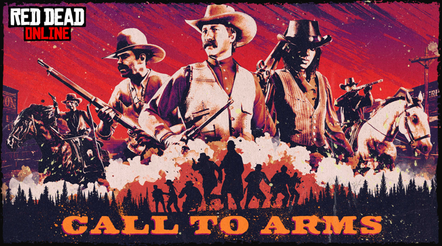 Affiche pour l'événement appel aux armes, plusieurs cowboys sont armés